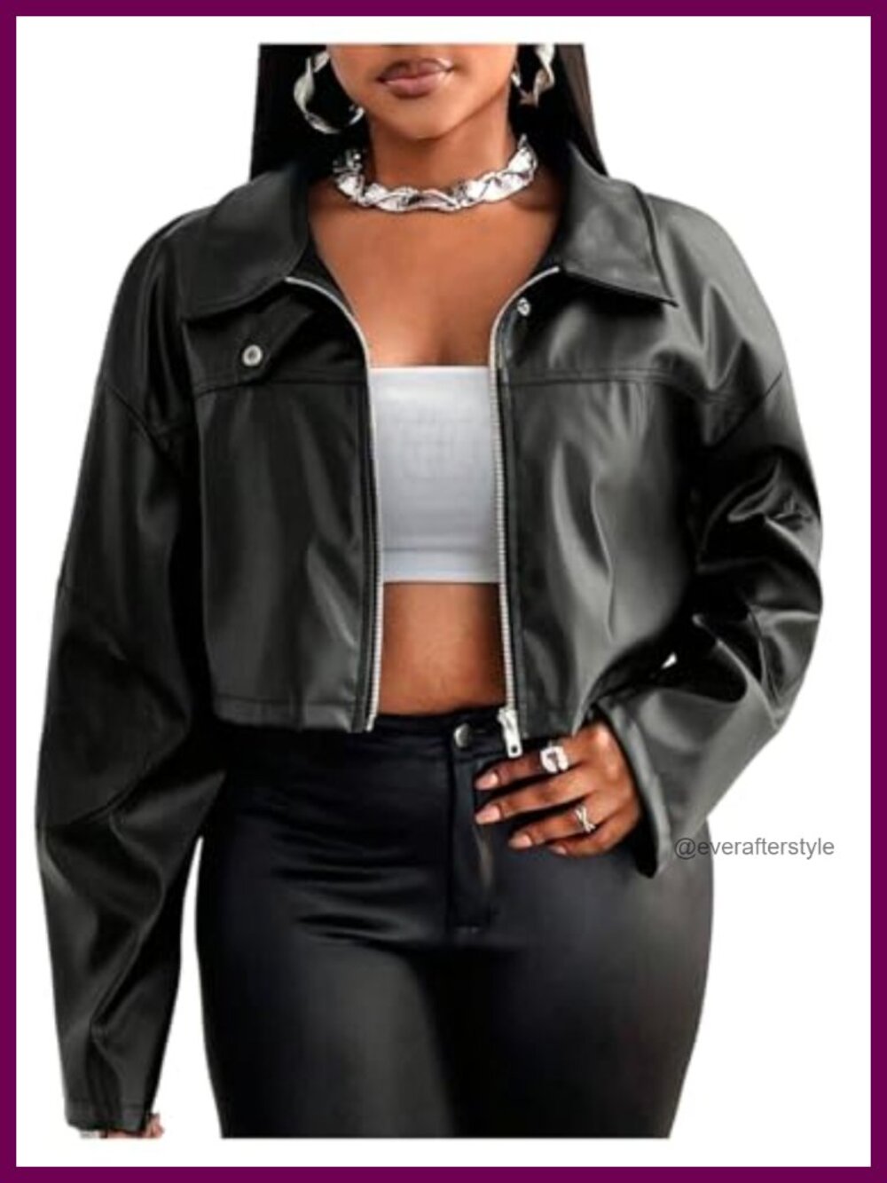 Plus Size Cropped Leather Jacket Vintage Zip Up Moto Coat Fall Outerwear